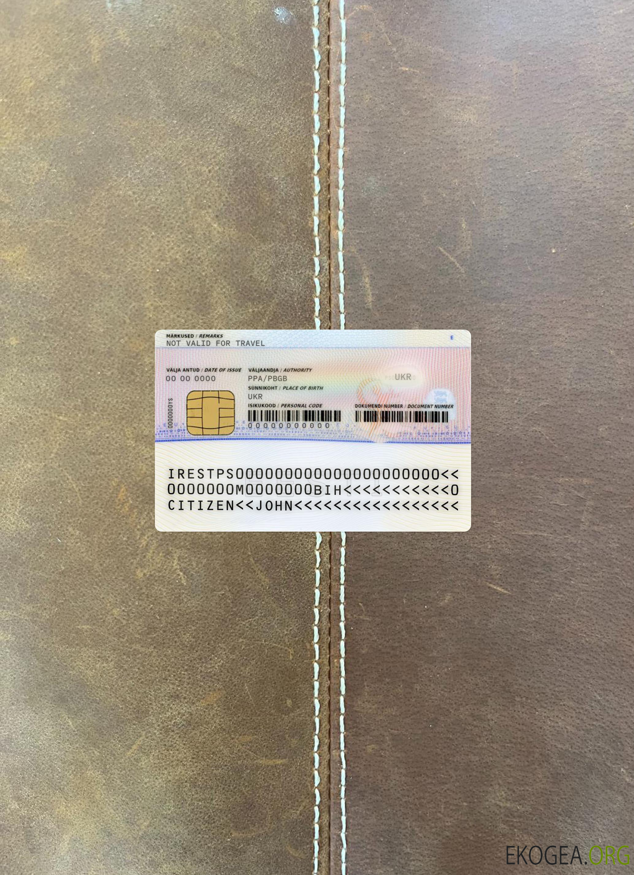 Photo de la carte de permis de séjour en Estonie en arrière